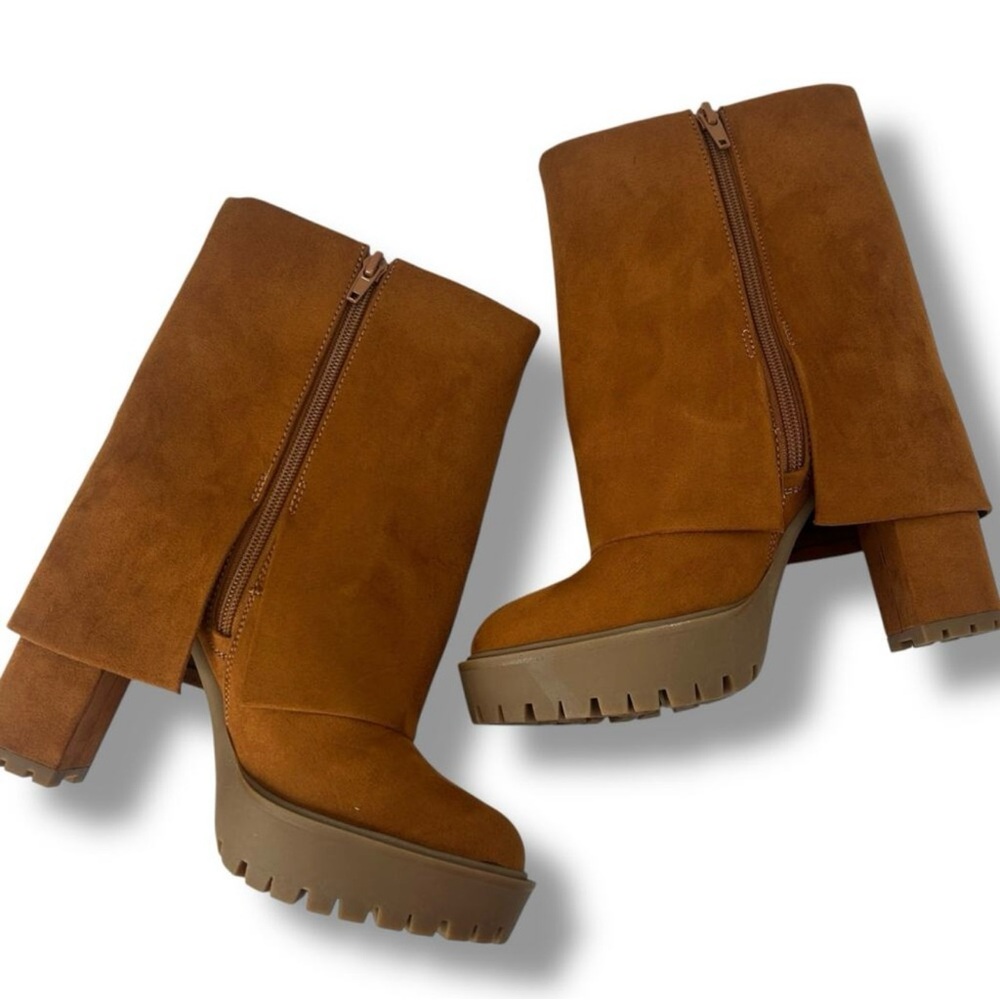 I.N.C. Suede Acelina Fold-Over Cuffed platform Dress heel Booties Size 8 NWT - Picture 5 of 17